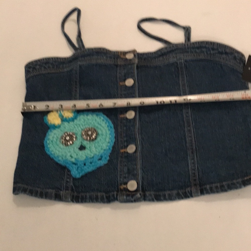 Girl’s UPCYCLED HAND CRAFTED & CROCHETED ART CLASS Denim Crop Top Sz 16/18 XXL - Picture 4 of 9